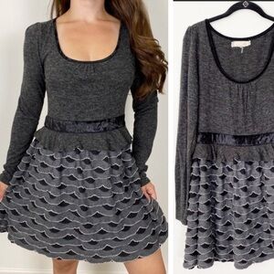A’REVE Grey Ruffle Knit Bohemian Sweater Dress Medium Career Casual Dressy